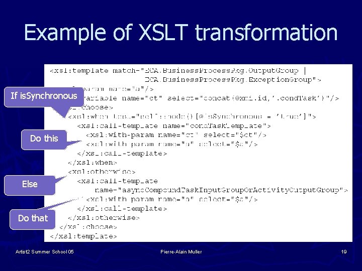 Example of XSLT transformation If is. Synchronous Do this Else Do that Artist 2