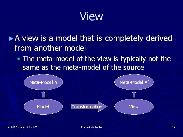 View ►A view is a model that is completely derived from another model §