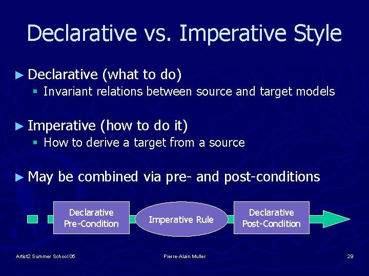 Declarative vs. Imperative Style ► Declarative (what to do) § Invariant relations between source