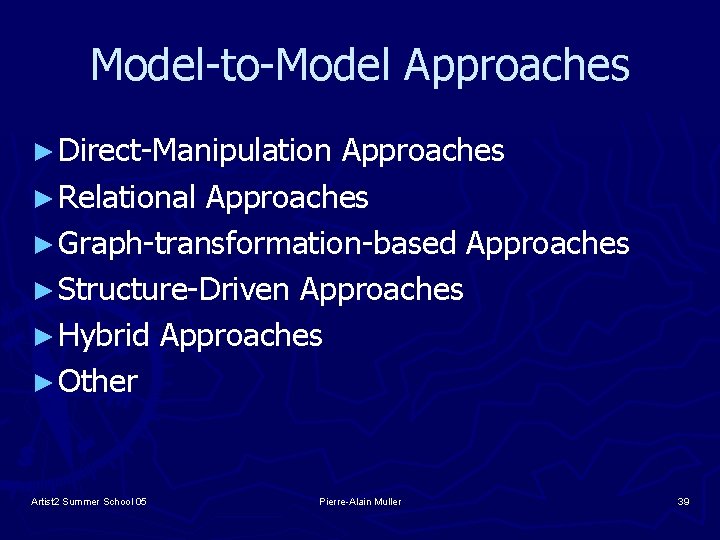 Model-to-Model Approaches ► Direct-Manipulation Approaches ► Relational Approaches ► Graph-transformation-based Approaches ► Structure-Driven Approaches