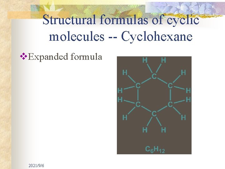 Structural formulas of cyclic molecules -- Cyclohexane v. Expanded formula 2021/9/6 