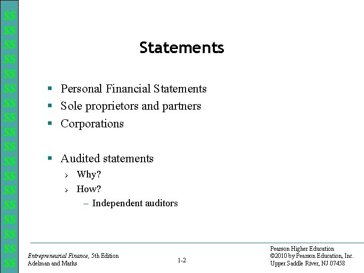 $$ $$ $$ $$ $$ Statements § Personal Financial Statements § Sole proprietors and