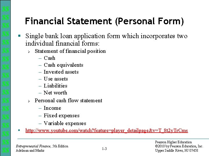$$ $$ $$ $$ $$ Financial Statement (Personal Form) § Single bank loan application