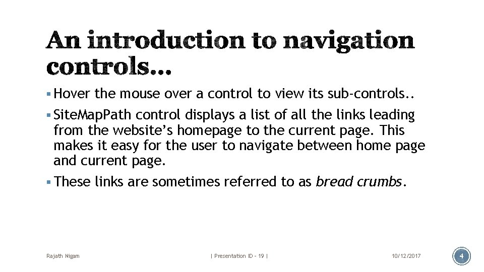 § Hover the mouse over a control to view its sub-controls. . § Site.