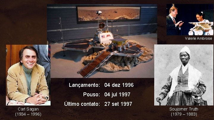 Valerie Ambroise Lançamento: 04 dez 1996 Pouso: 04 jul 1997 Carl Sagan (1934 –