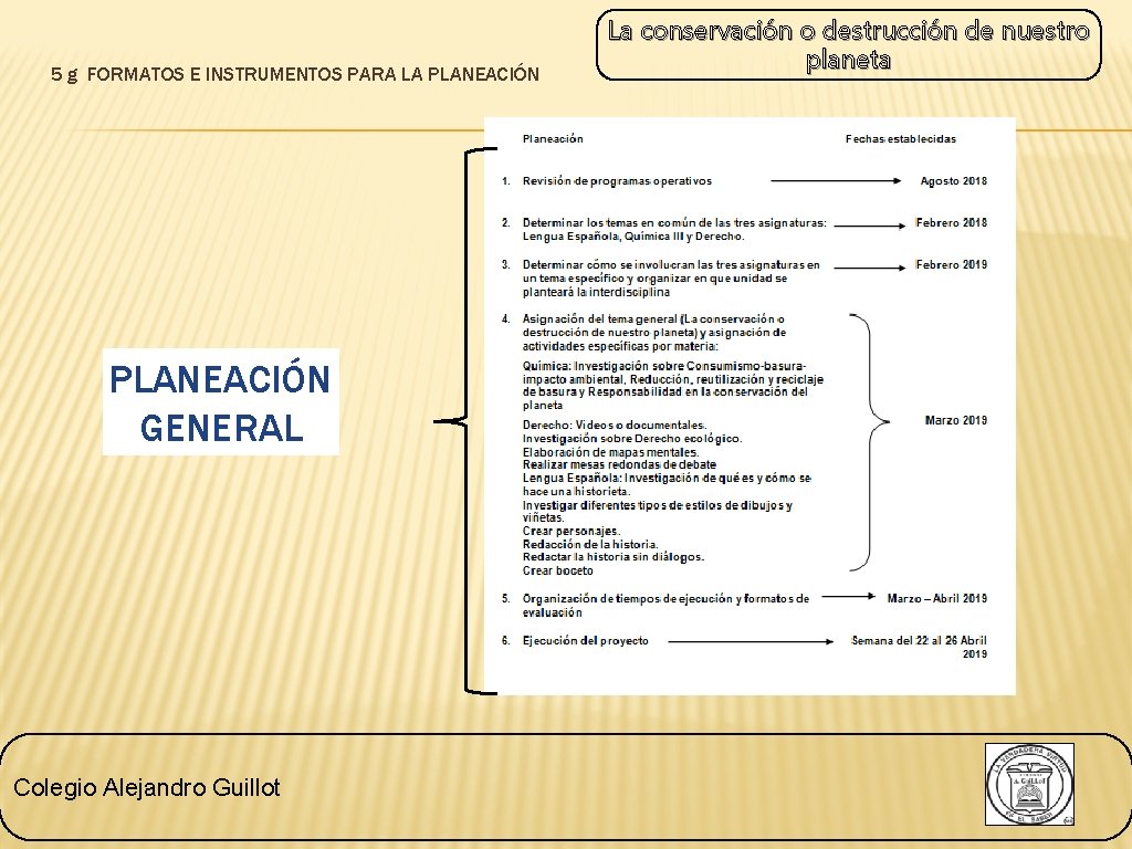 5 g FORMATOS E INSTRUMENTOS PARA LA PLANEACIÓN GENERAL Colegio Alejandro Guillot La conservación