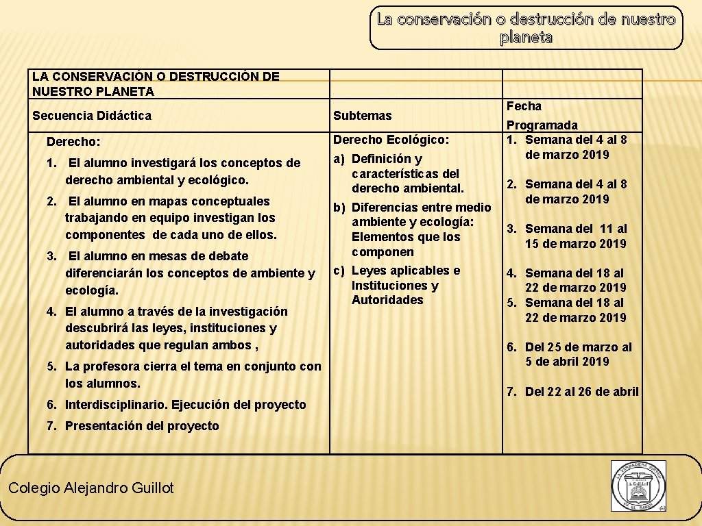 La conservación o destrucción de nuestro planeta LA CONSERVACIÓN O DESTRUCCIÓN DE NUESTRO PLANETA