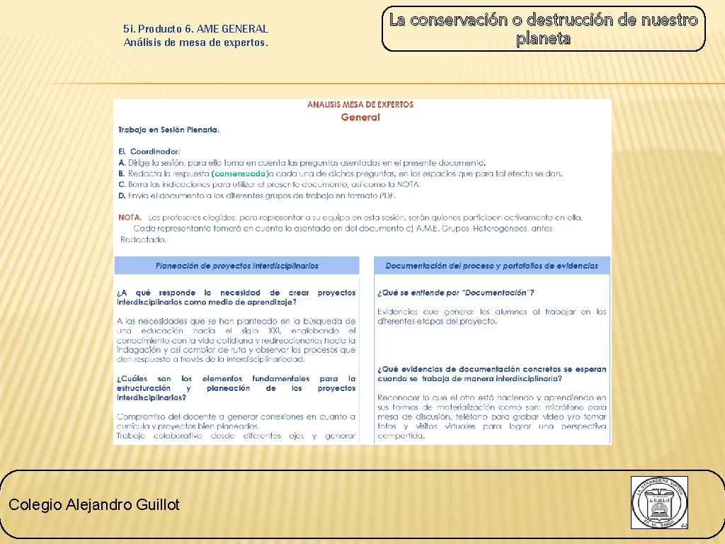 5 i. Producto 6. AME GENERAL Análisis de mesa de expertos. Colegio Alejandro Guillot