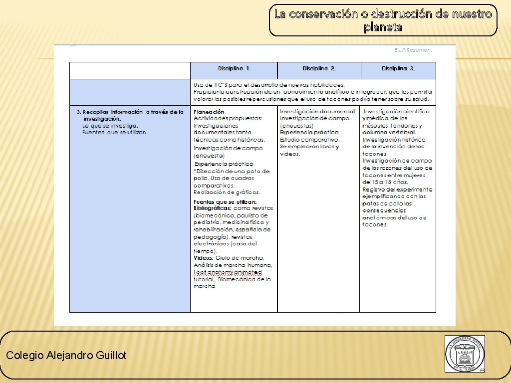 La conservación o destrucción de nuestro planeta Colegio Alejandro Guillot 