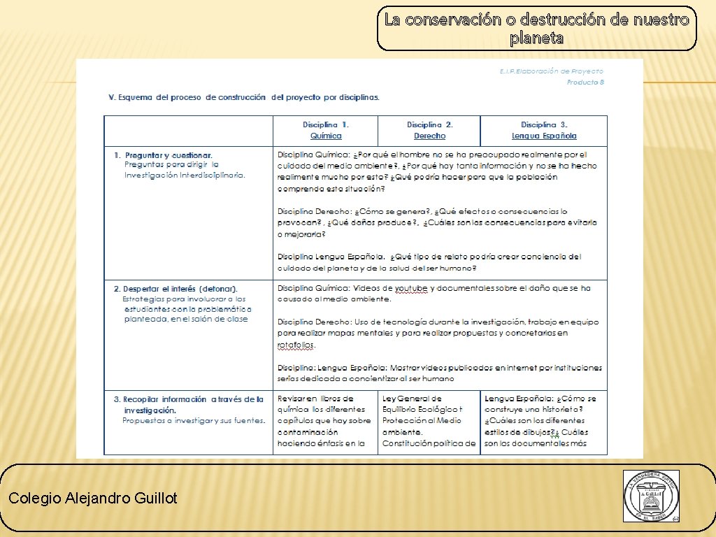 La conservación o destrucción de nuestro planeta Colegio Alejandro Guillot 