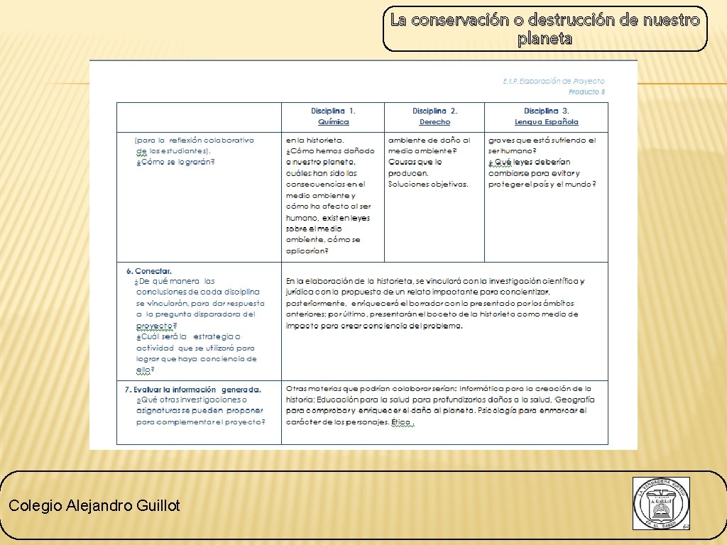 La conservación o destrucción de nuestro planeta Colegio Alejandro Guillot 