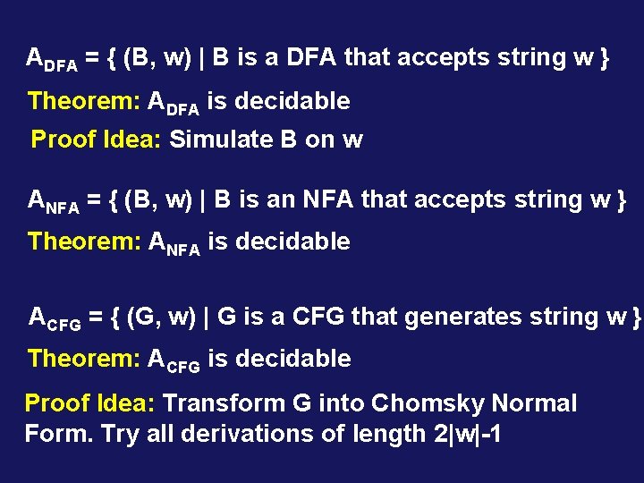 ADFA = { (B, w) | B is a DFA that accepts string w