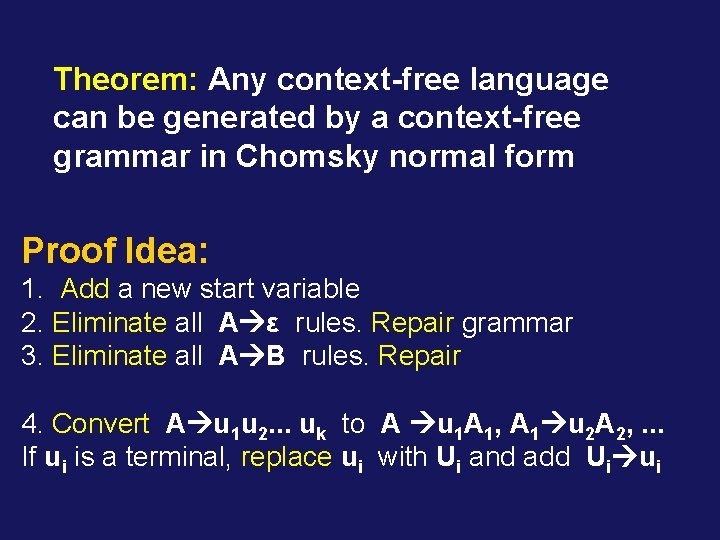 Theorem: Any context-free language can be generated by a context-free grammar in Chomsky normal