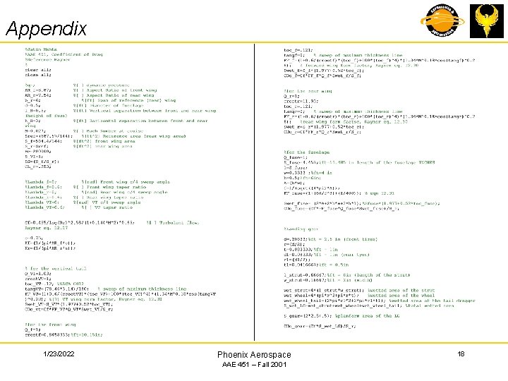 Appendix 1/23/2022 Phoenix Aerospace AAE 451 – Fall 2001 18 