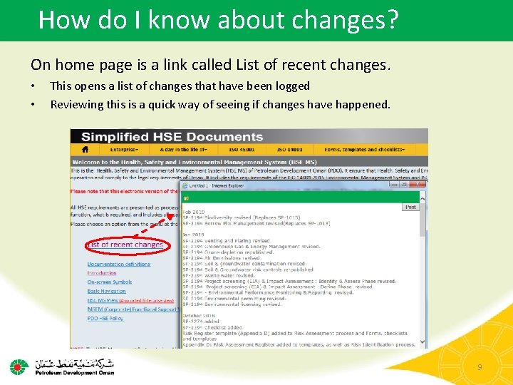 How do I know about changes? On home page is a link called List