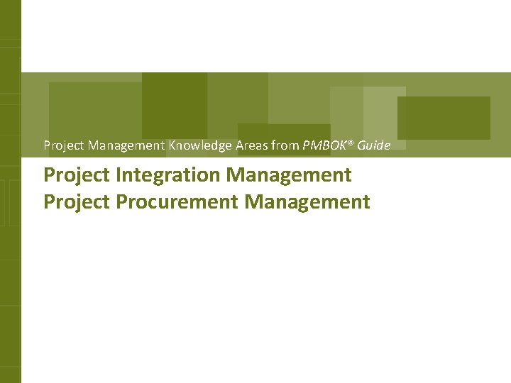 Project Management Knowledge Areas from PMBOK® Guide Project Integration Management Project Procurement Management 