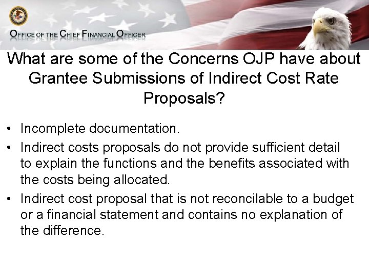 What are some of the Concerns OJP have about Grantee Submissions of Indirect Cost