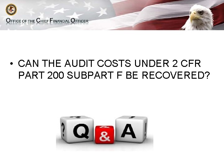  • CAN THE AUDIT COSTS UNDER 2 CFR PART 200 SUBPART F BE