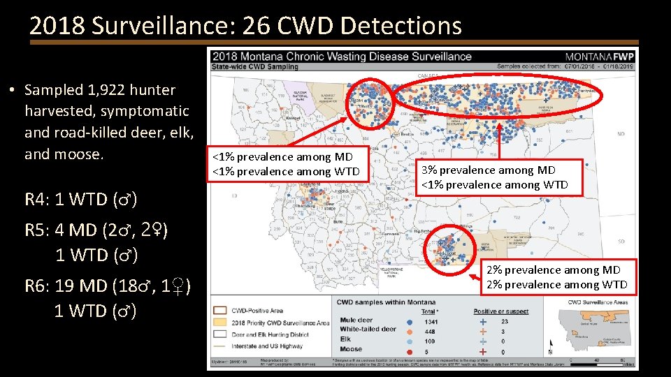 2018 Surveillance: 26 CWD Detections • Sampled 1, 922 hunter harvested, symptomatic and road-killed