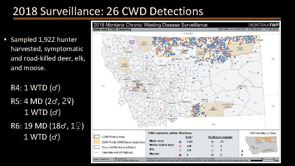 2018 Surveillance: 26 CWD Detections • Sampled 1, 922 hunter harvested, symptomatic and road-killed