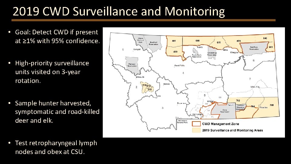 2019 CWD Surveillance and Monitoring • Goal: Detect CWD if present at ≥ 1%