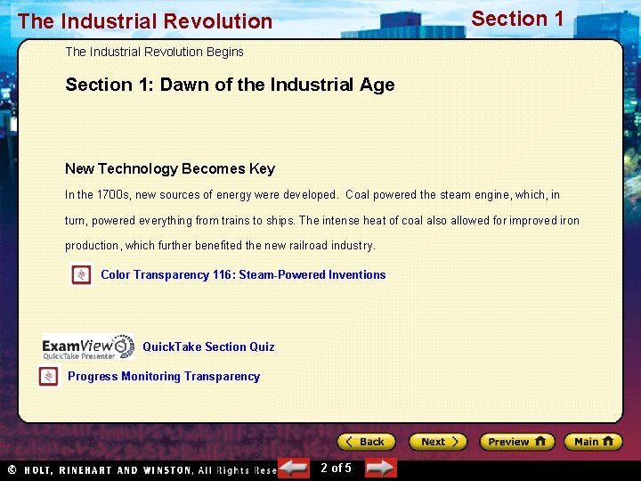 Section 1 The Industrial Revolution Begins Section 1: Dawn of the Industrial Age New