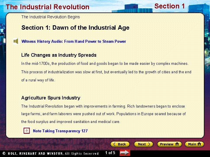 Section 1 The Industrial Revolution Begins Section 1: Dawn of the Industrial Age Witness