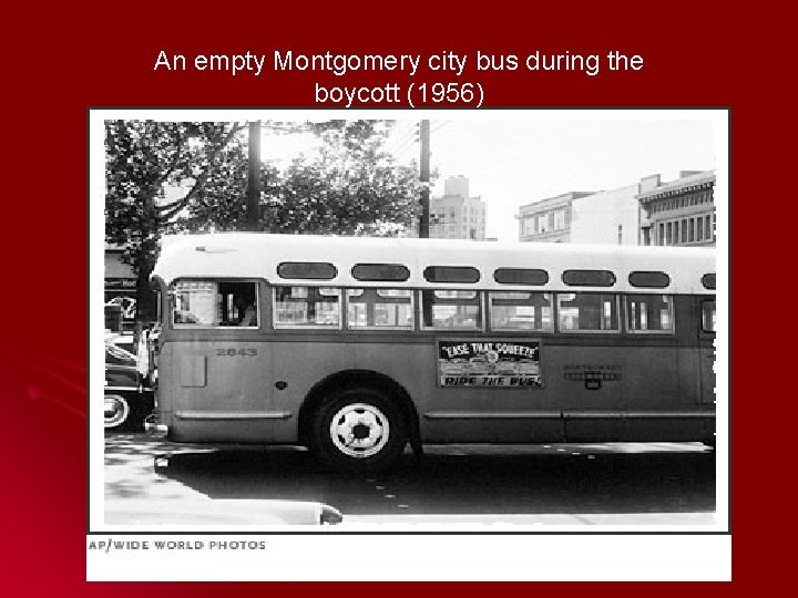 An empty Montgomery city bus during the boycott (1956) 