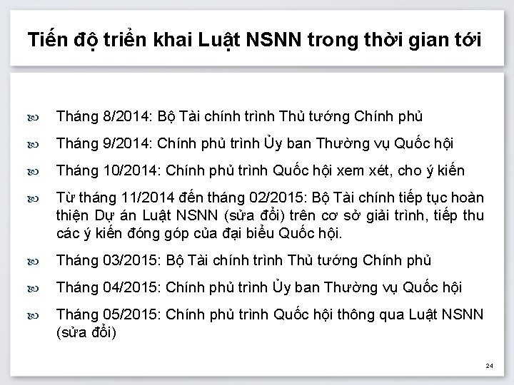 Tiến độ triển khai Luật NSNN trong thời gian tới Tháng 8/2014: Bộ Tài