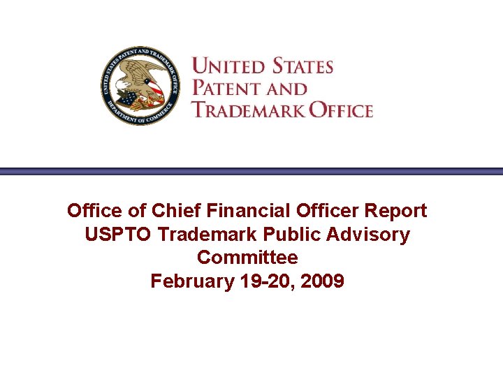 Office of Chief Financial Officer Report USPTO Trademark Public Advisory Committee February 19 -20,