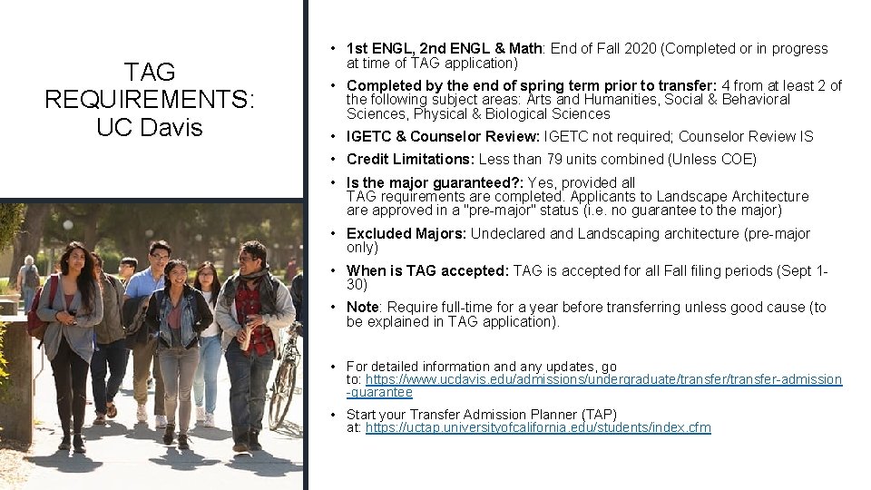 TAG REQUIREMENTS: UC Davis • 1 st ENGL, 2 nd ENGL & Math: End