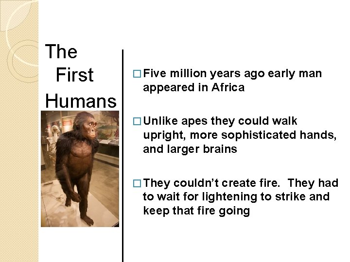 The First Humans � Five million years ago early man appeared in Africa �