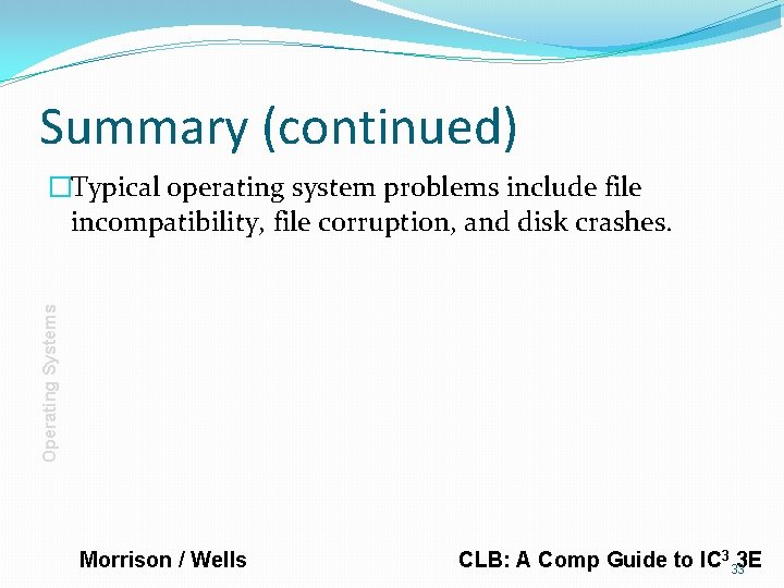 Summary (continued) Operating Systems �Typical operating system problems include file incompatibility, file corruption, and