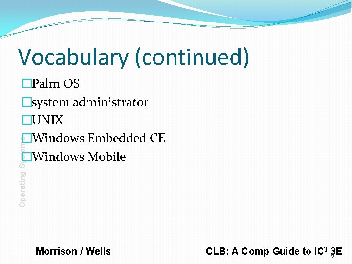Vocabulary (continued) Operating Systems �Palm OS �system administrator �UNIX �Windows Embedded CE �Windows Mobile