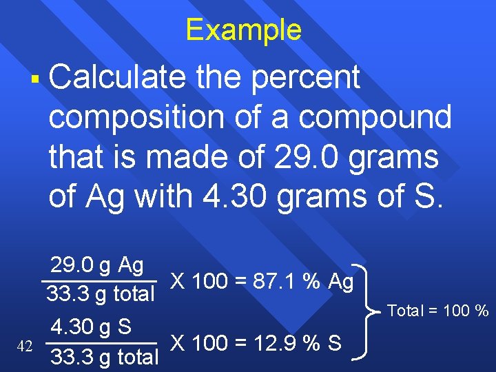 Example § Calculate the percent composition of a compound that is made of 29.