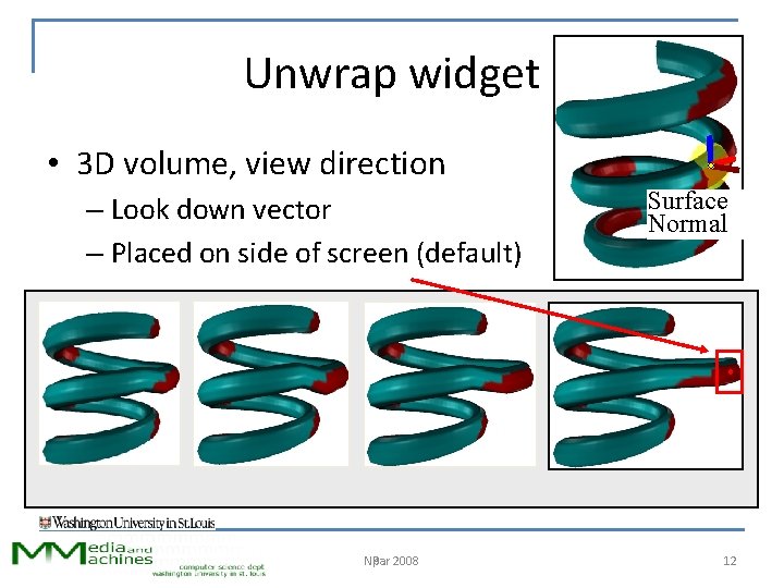 Unwrap widget • 3 D volume, view direction – Look down vector – Placed