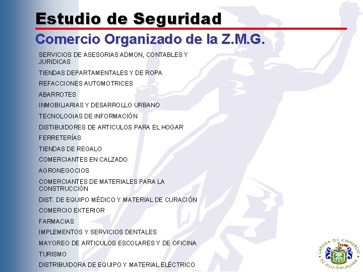 Estudio de Seguridad Comercio Organizado de la Z. M. G. SERVICIOS DE ASESORIAS ADMON,