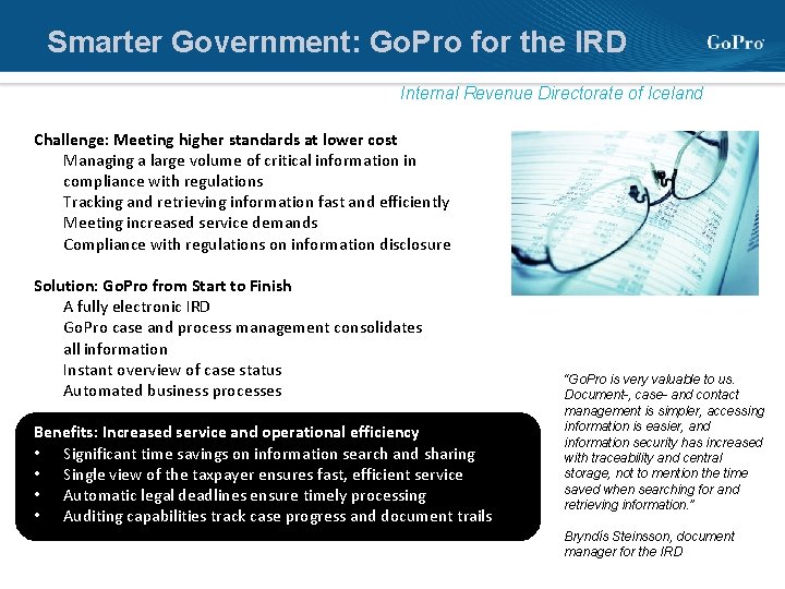 Smarter Government: Go. Pro for the IRD Internal Revenue Directorate of Iceland Challenge: Meeting