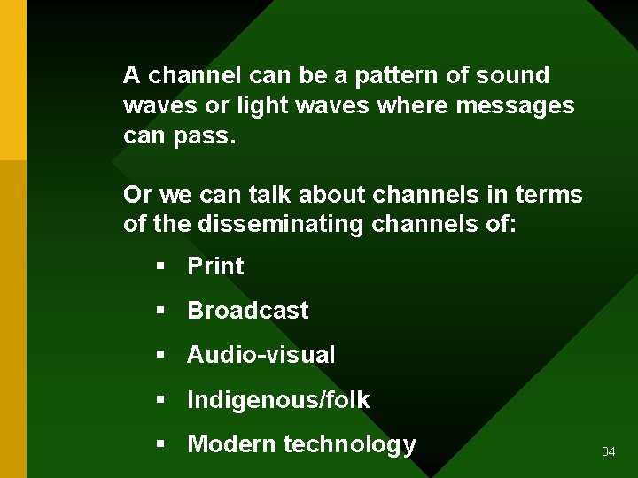 A channel can be a pattern of sound waves or light waves where messages