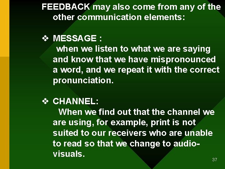 FEEDBACK may also come from any of the other communication elements: v MESSAGE :