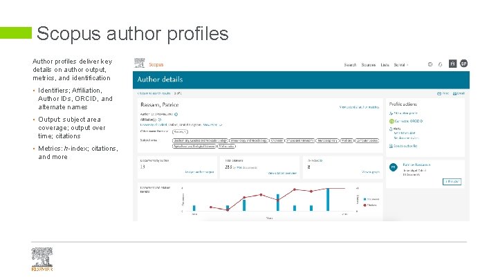 Scopus author profiles Author profiles deliver key details on author output, metrics, and identification