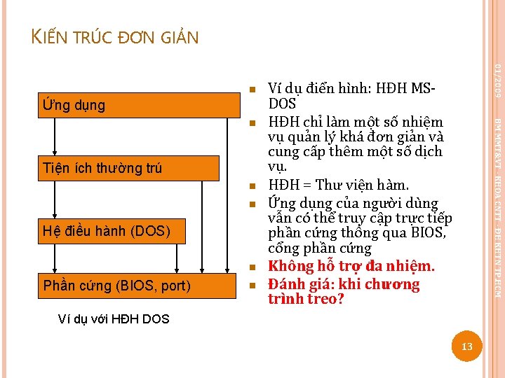 KIẾN TRÚC ĐƠN GIẢN Ứng dụng Tiện ích thường trú n n Hệ điều