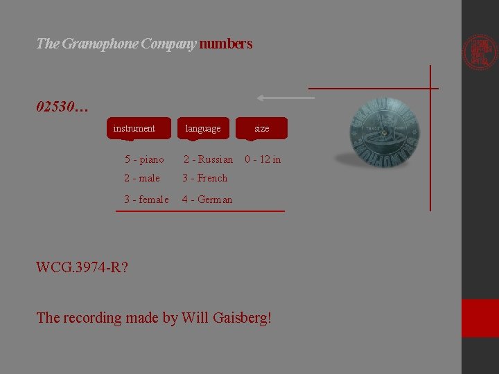 The Gramophone Company numbers 02530… instrument language 5 - piano 2 - Russian 2