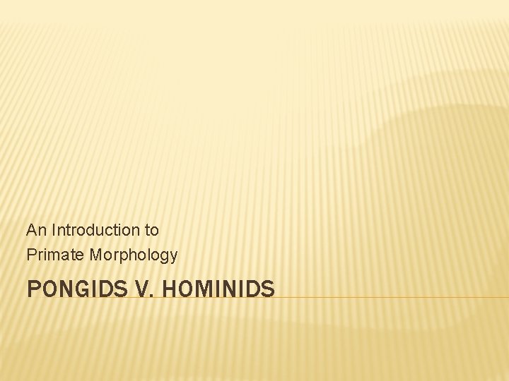 An Introduction to Primate Morphology PONGIDS V. HOMINIDS An Introduction to Primate Morphology PONGIDS V. HOMINIDS