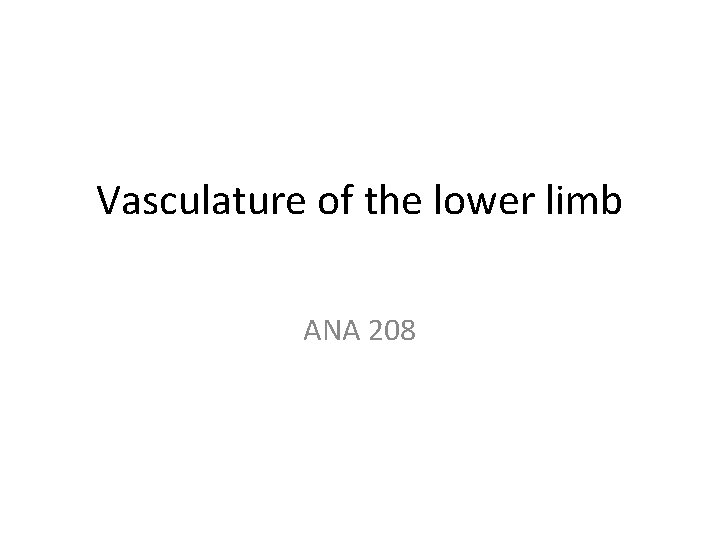 Vasculature of the lower limb ANA 208 