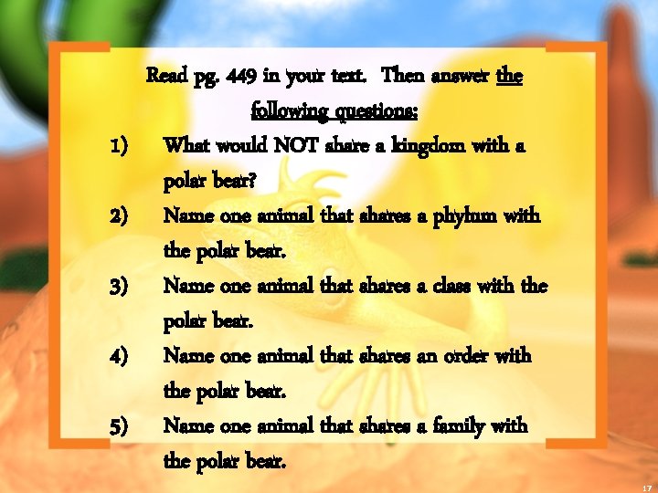 1) 2) 3) 4) 5) Read pg. 449 in your text. Then answer the