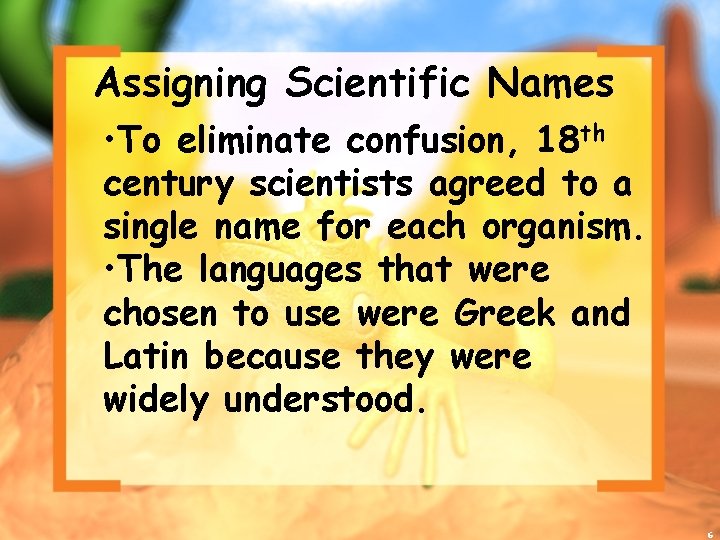 Assigning Scientific Names • To eliminate confusion, 18 th century scientists agreed to a