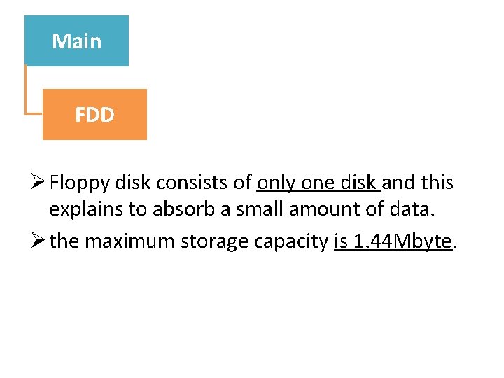 Main FDD Ø Floppy disk consists of only one disk and this explains to