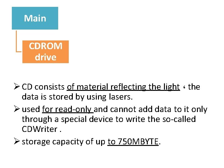 Main CDROM drive Ø CD consists of material reflecting the light ، the data