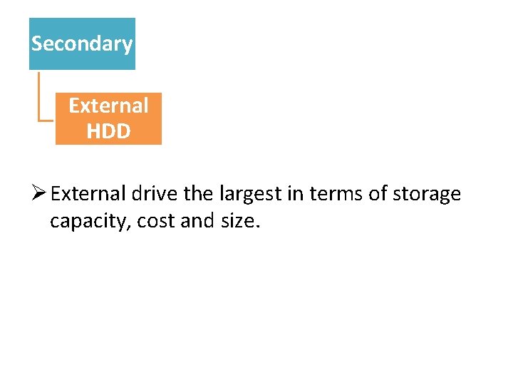 Secondary External HDD Ø External drive the largest in terms of storage capacity, cost